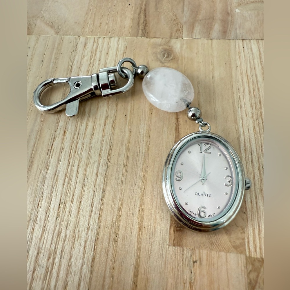 Love amour rose quartz gemstone keychain purse clip watch NEW BATTERY
